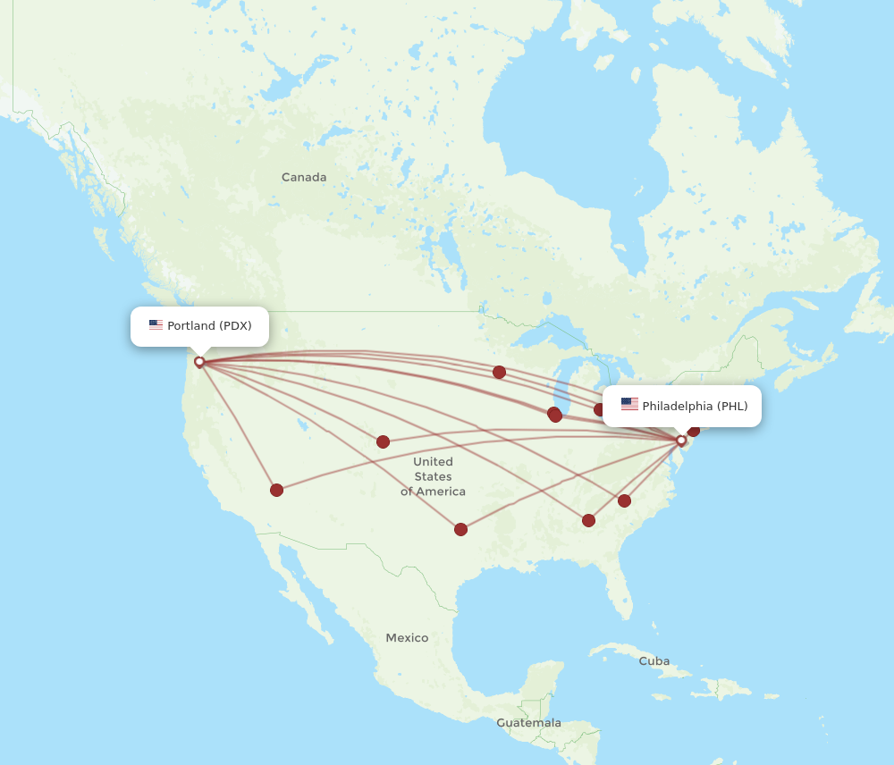 All flight routes from Portland to Philadelphia, PDX to PHL Flight Routes