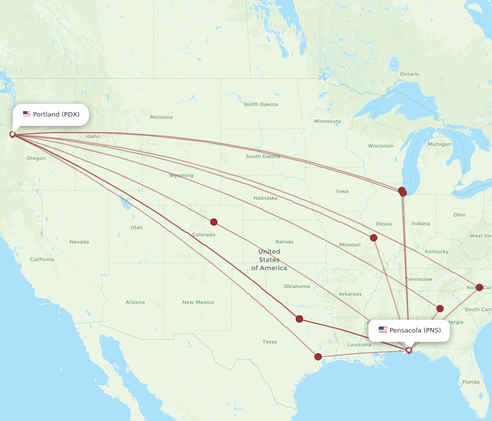 All flight routes from Portland to Pensacola, PDX to PNS - Flight Routes