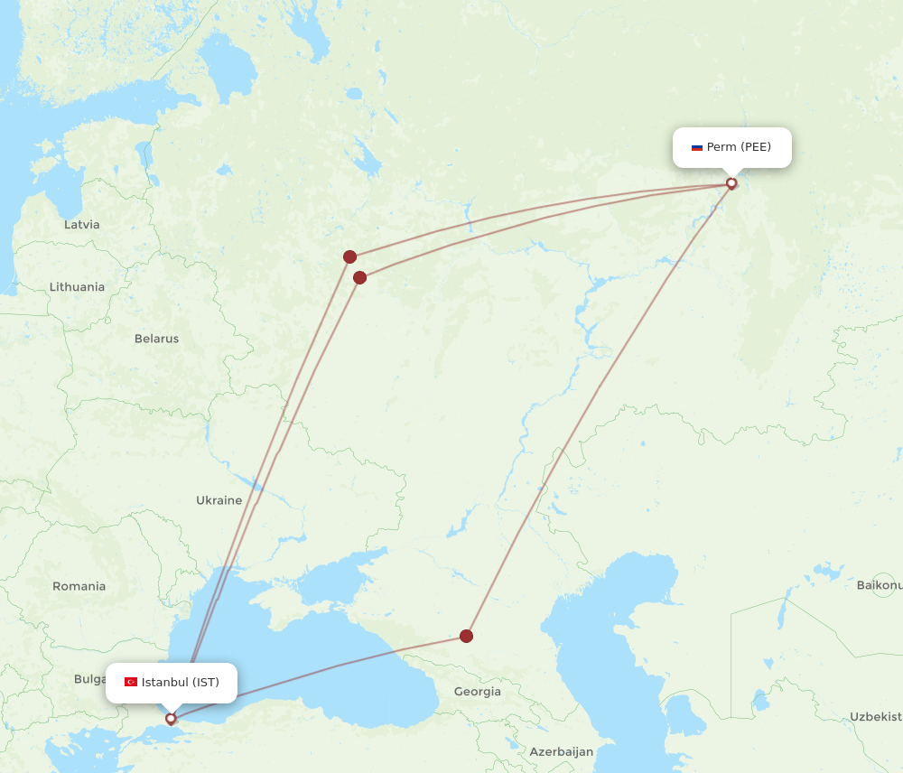 All Flight Routes From Perm To Istanbul, PEE To IST - Flight Routes