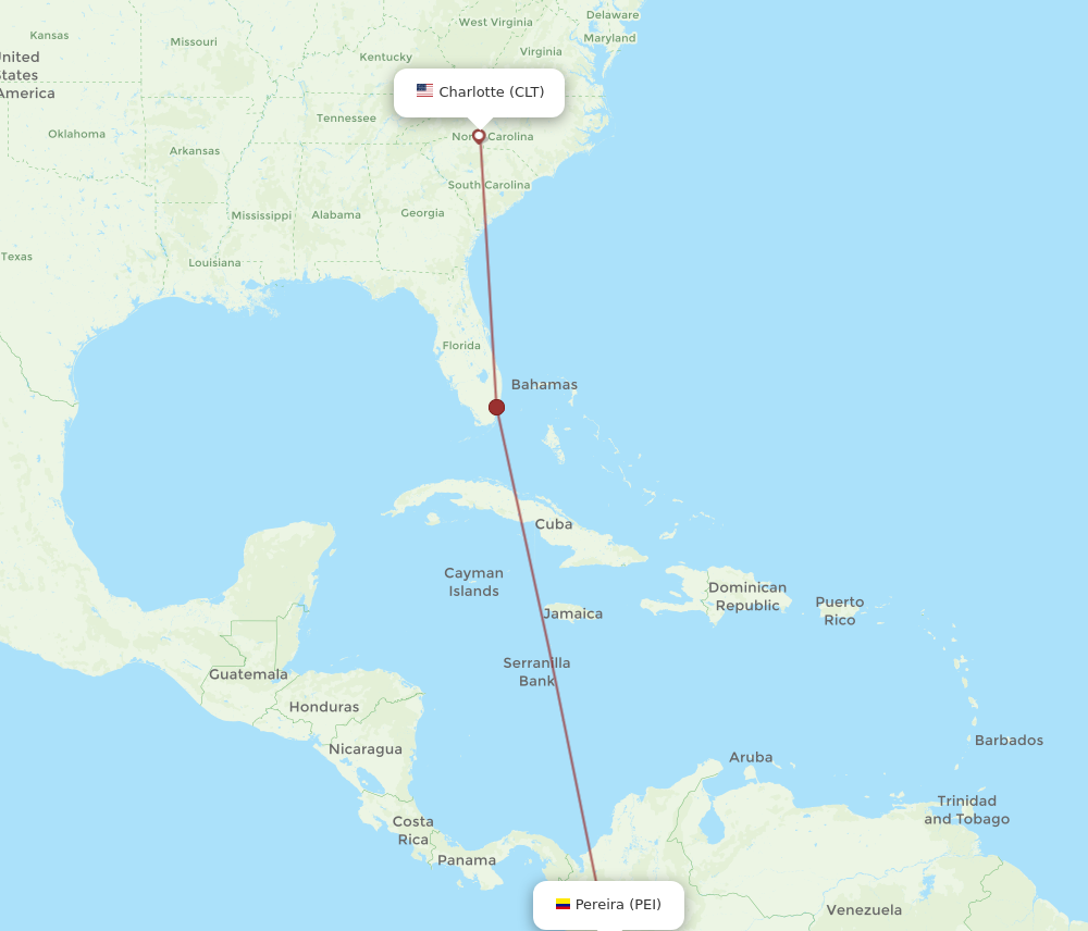 All flight routes from Pereira to Charlotte, PEI to CLT - Flight Routes