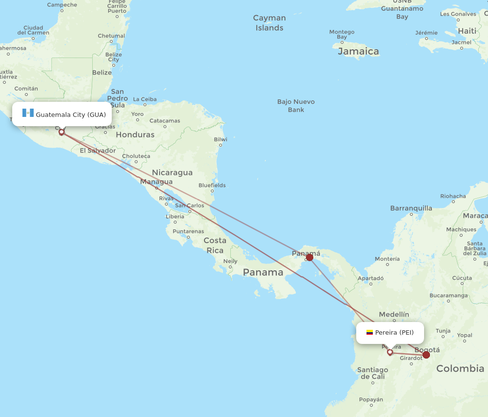 Flights From Pereira To Guatemala City, PEI To GUA - Flight Routes