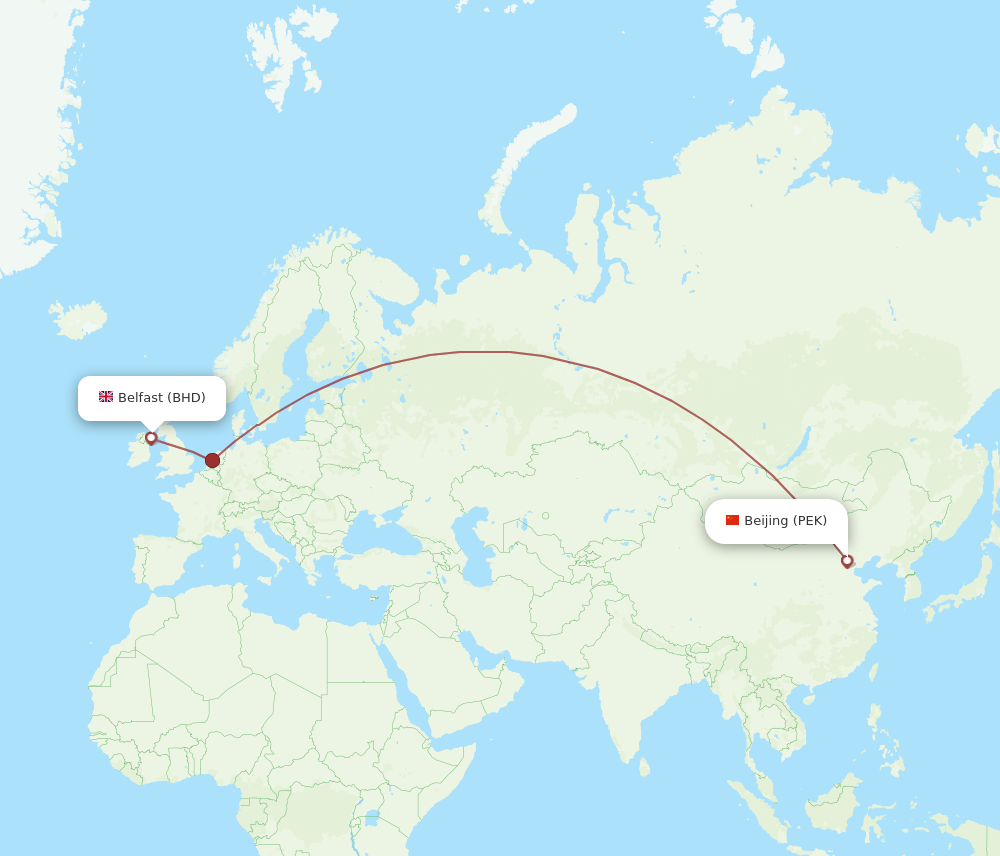 PEK to BHD flights and routes map