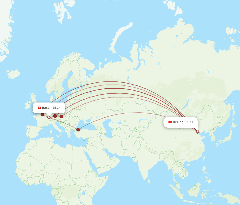 PEK to BSL flights and routes map
