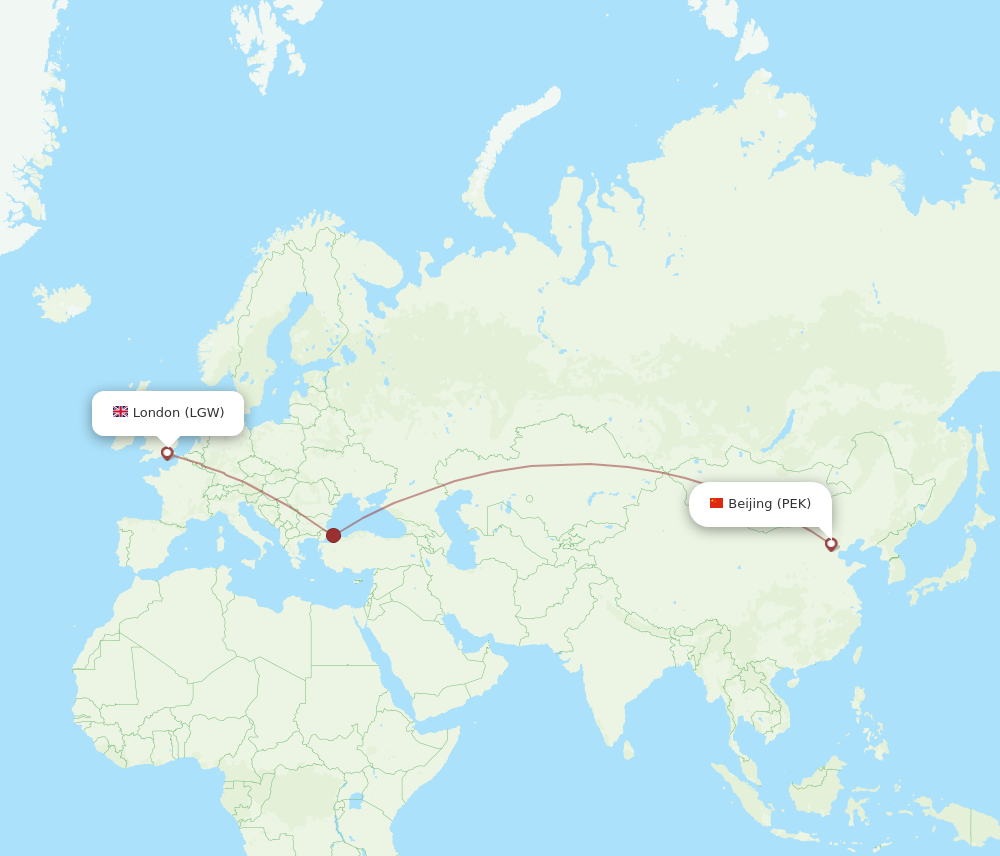 PEK to LGW flights and routes map