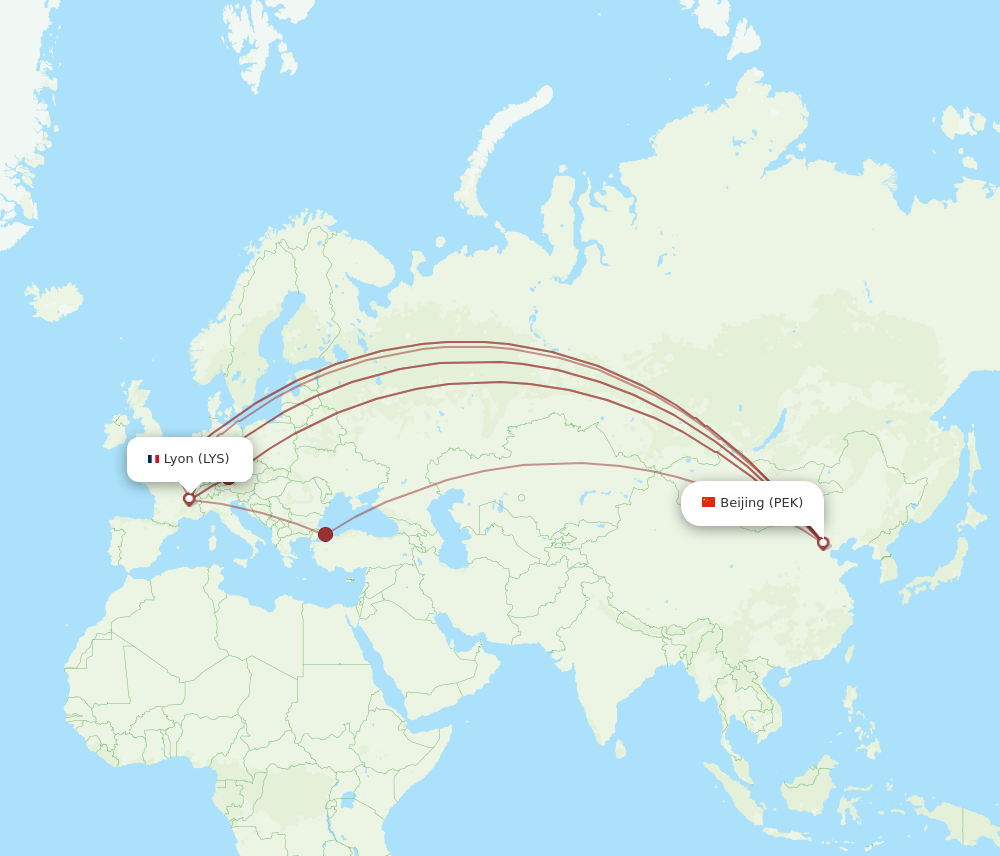PEK to LYS flights and routes map