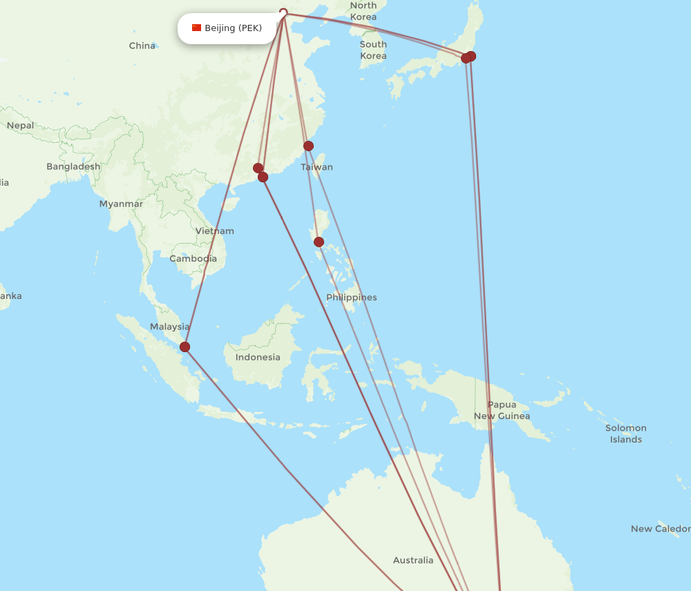 All flight routes from Beijing to Melbourne, PEK to MEL - Flight Routes