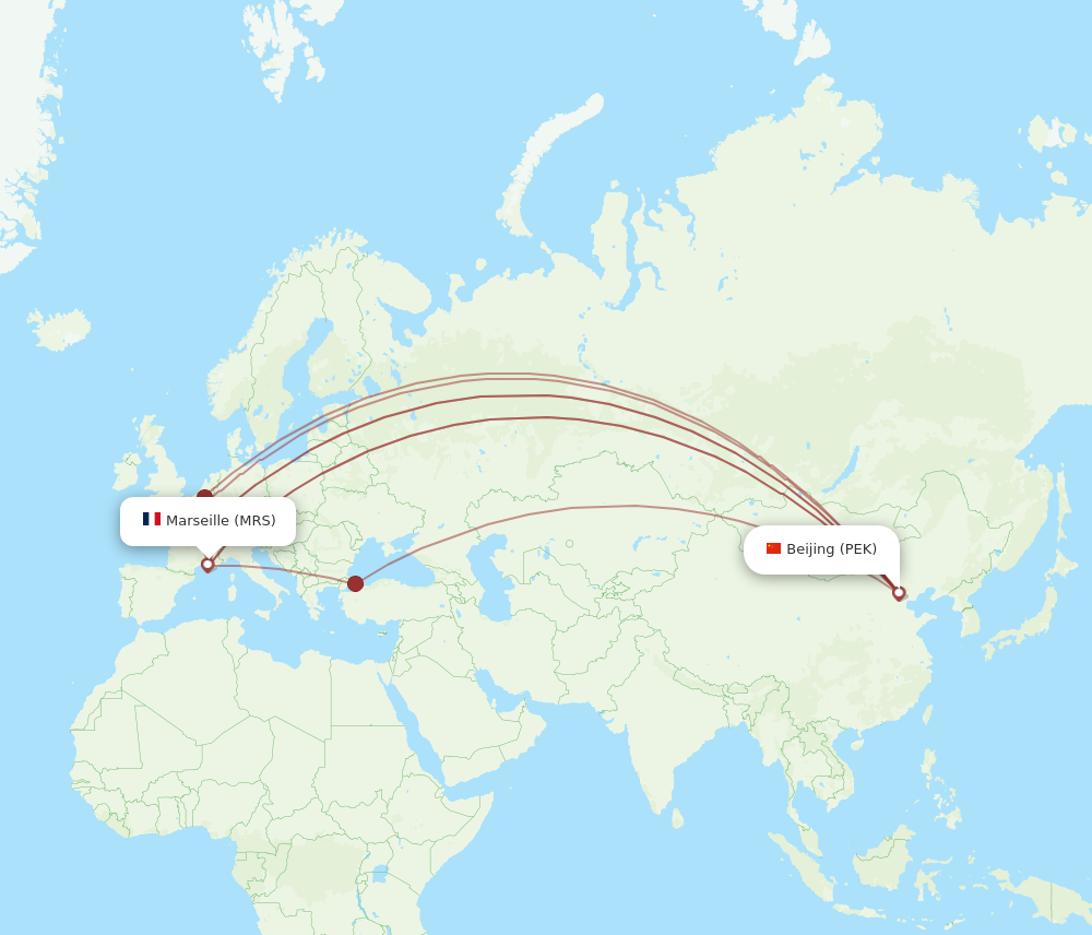 PEK to MRS flights and routes map