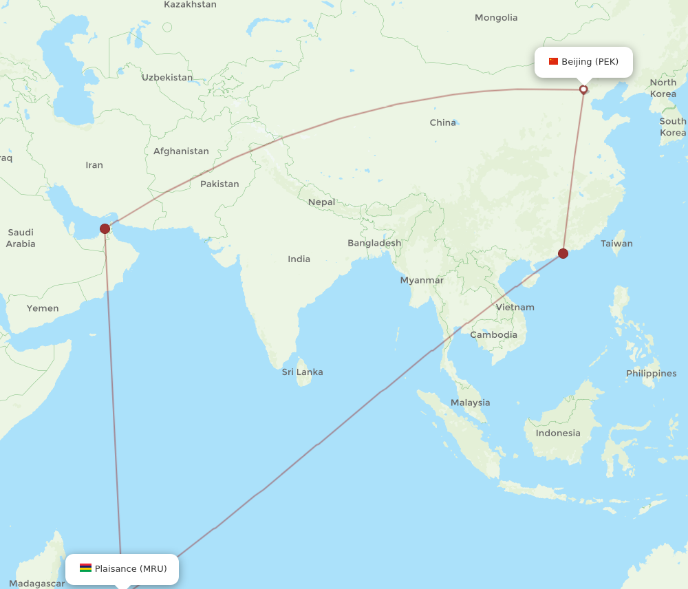 Flights from Beijing to Mauritius PEK to MRU Flight Routes