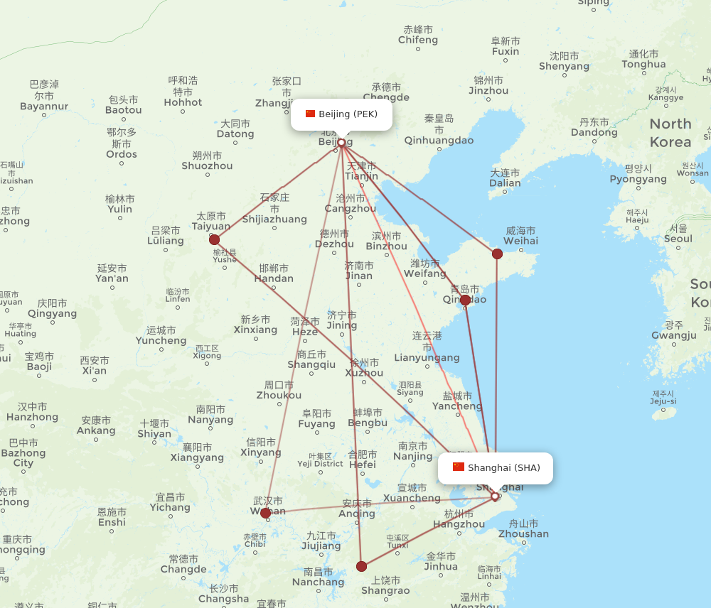 Flights from Beijing to Shanghai PEK to SHA Flight Routes