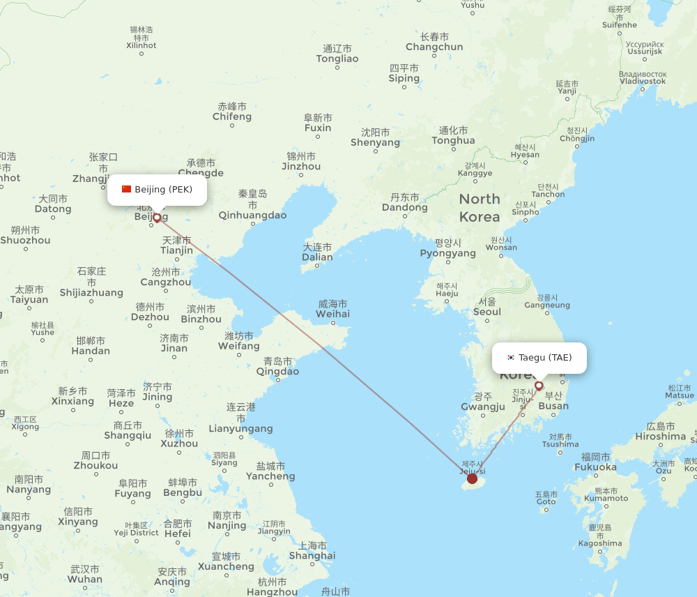 TAE to PEK flights and routes map