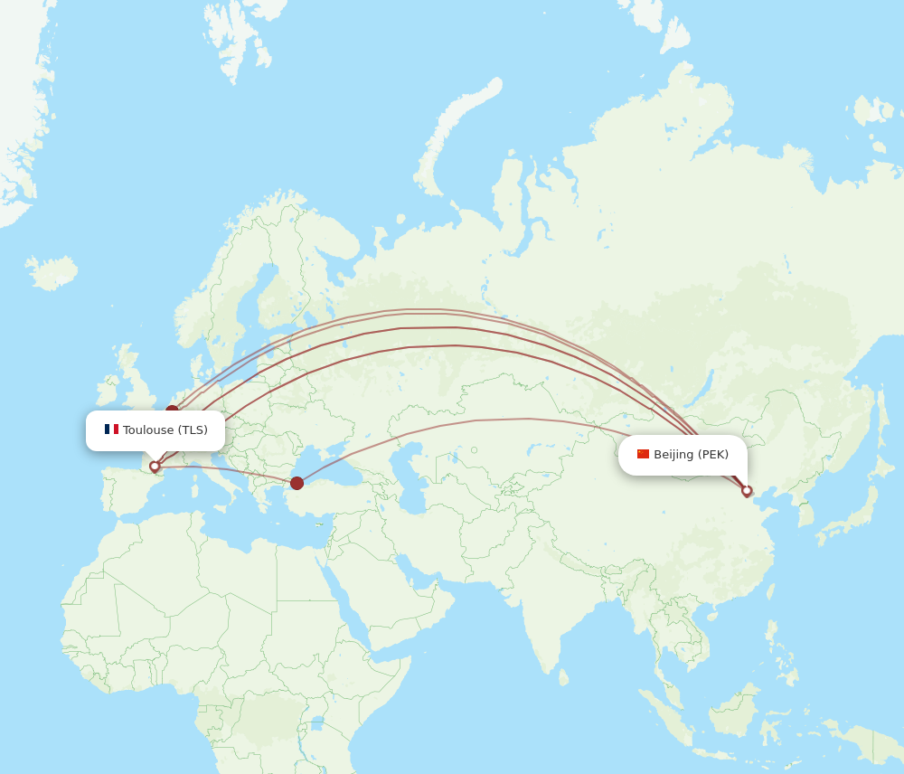 PEK to TLS flights and routes map