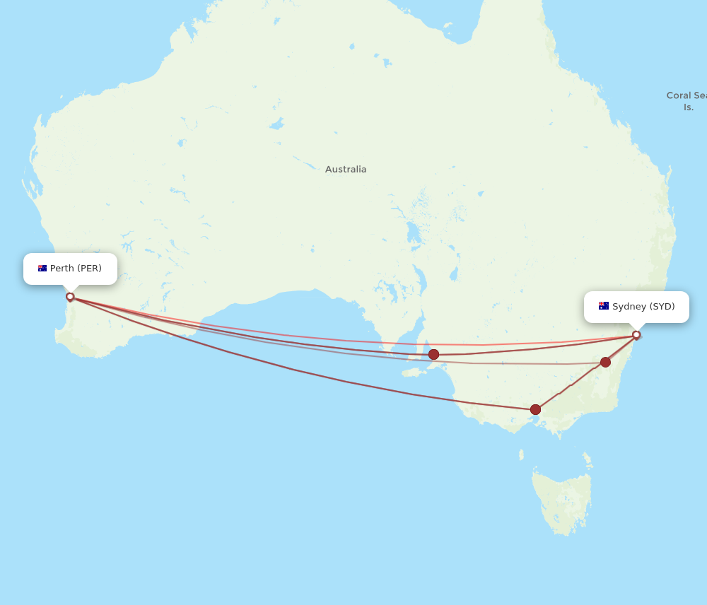 Flights from Perth to Sydney PER to SYD Flight Routes