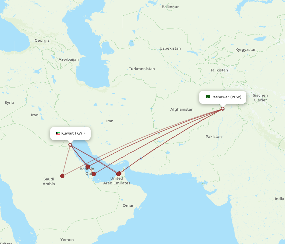 Flights from Peshawar to Kuwait PEW to KWI Flight Routes