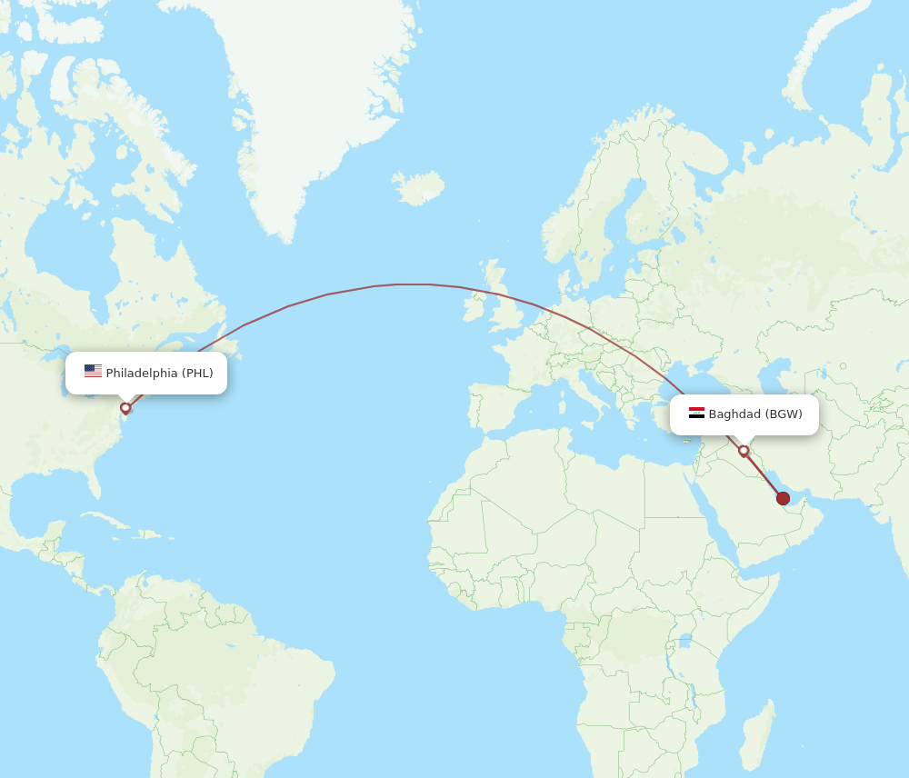 Flights from Philadelphia to Baghdad PHL to BGW Flight Routes