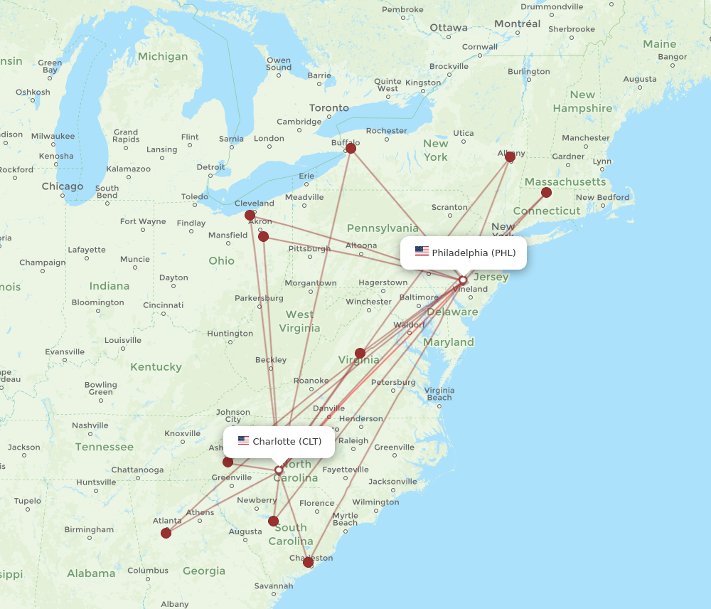 Flights from Philadelphia to Charlotte PHL to CLT Flight Routes