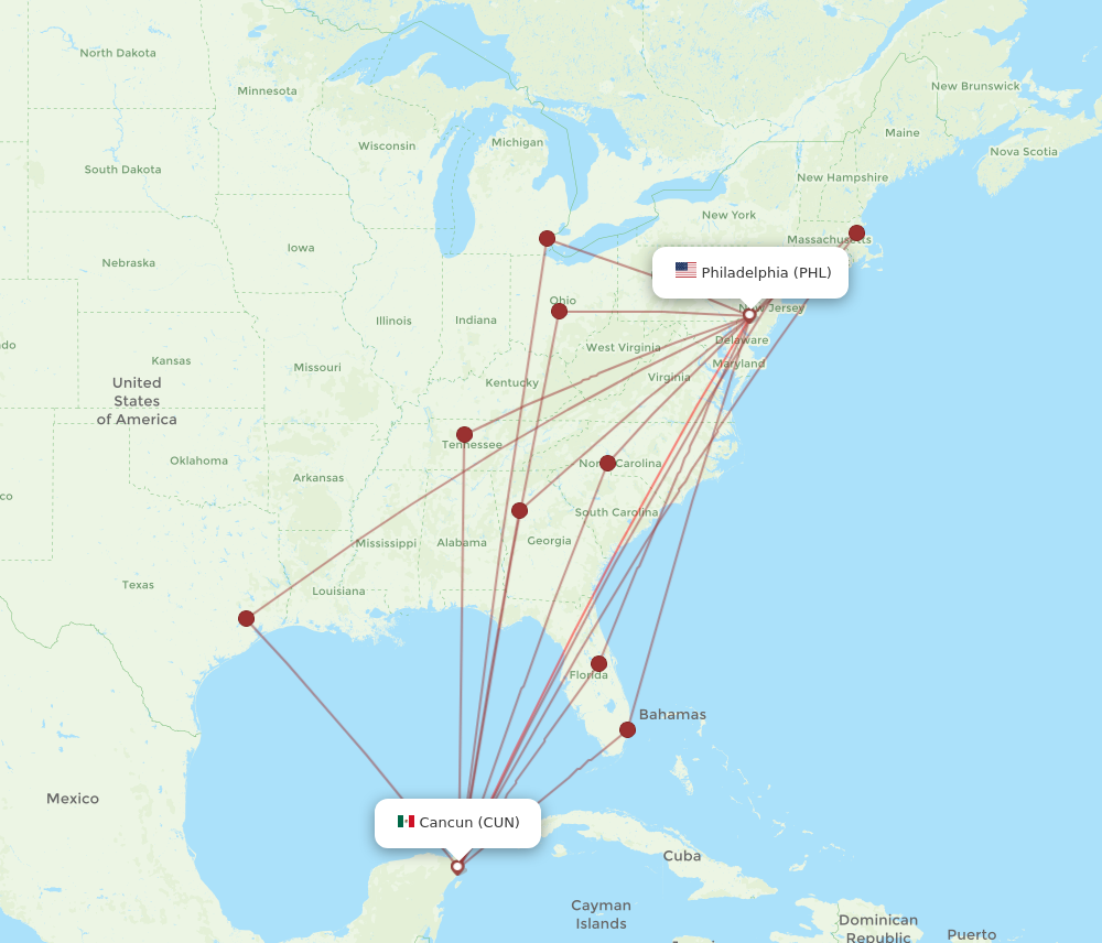 Flights from Philadelphia to Cancun PHL to CUN Flight Routes