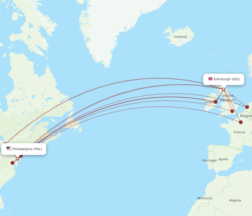 Flights from Philadelphia to Edinburgh PHL to EDI Flight Routes