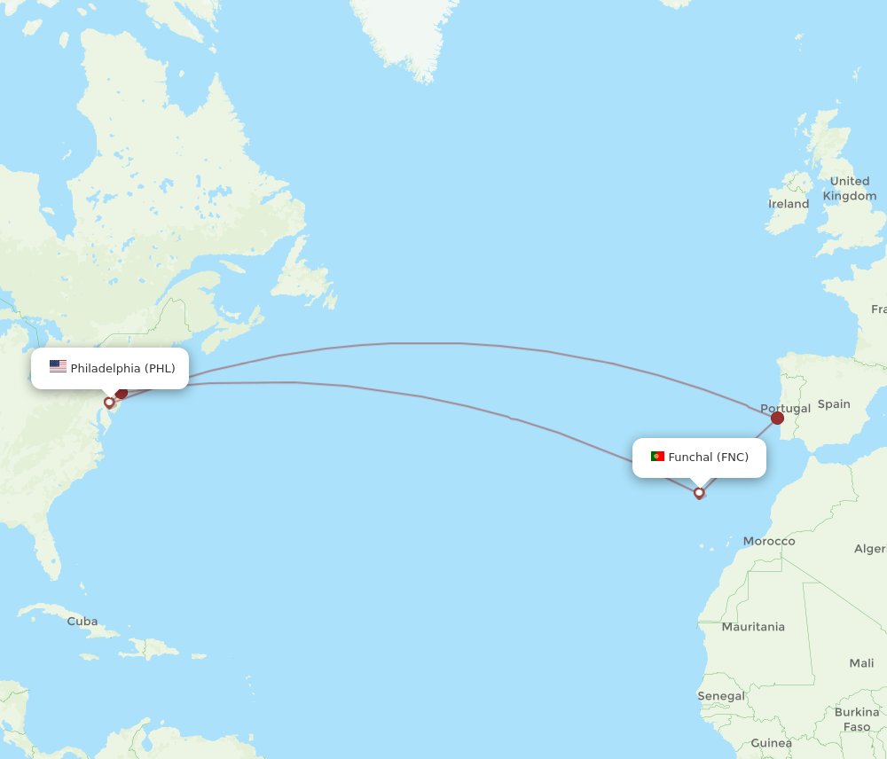 Flights from Philadelphia to Funchal PHL to FNC Flight Routes