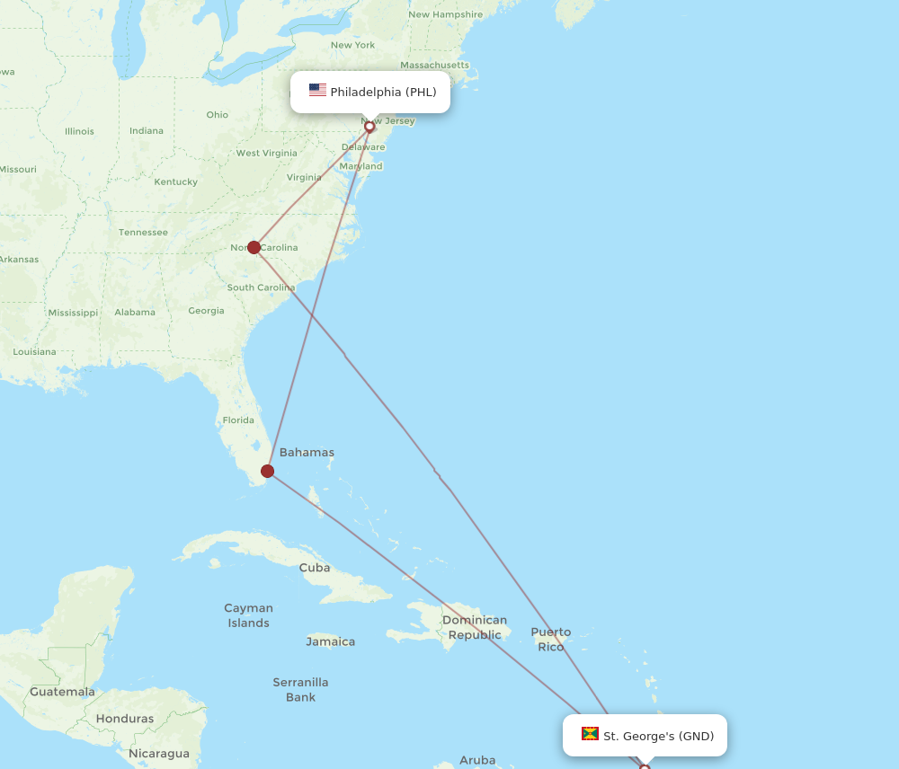 Flights from Philadelphia to St. George s PHL to GND Flight Routes