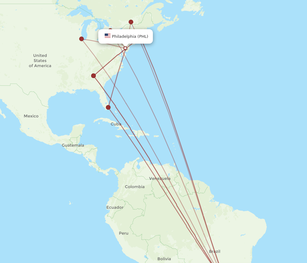 Flights from Philadelphia to Sao Paulo PHL to GRU Flight Routes