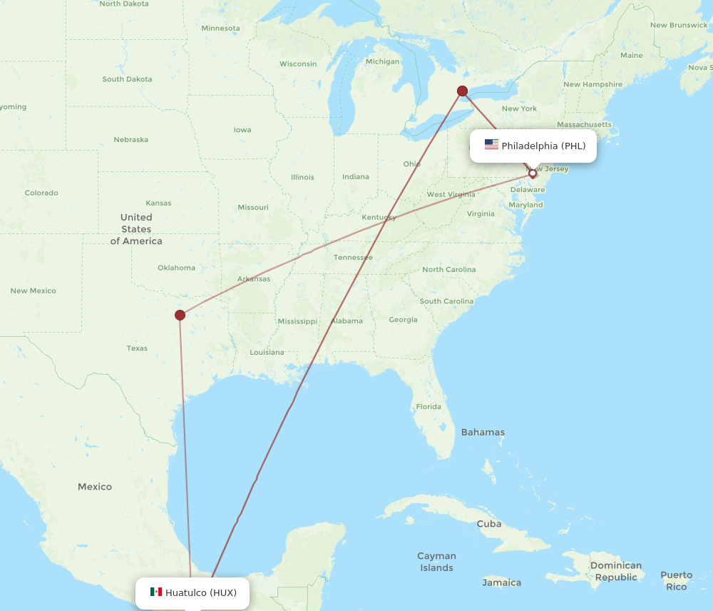 Flights from Philadelphia to Huatulco PHL to HUX Flight Routes