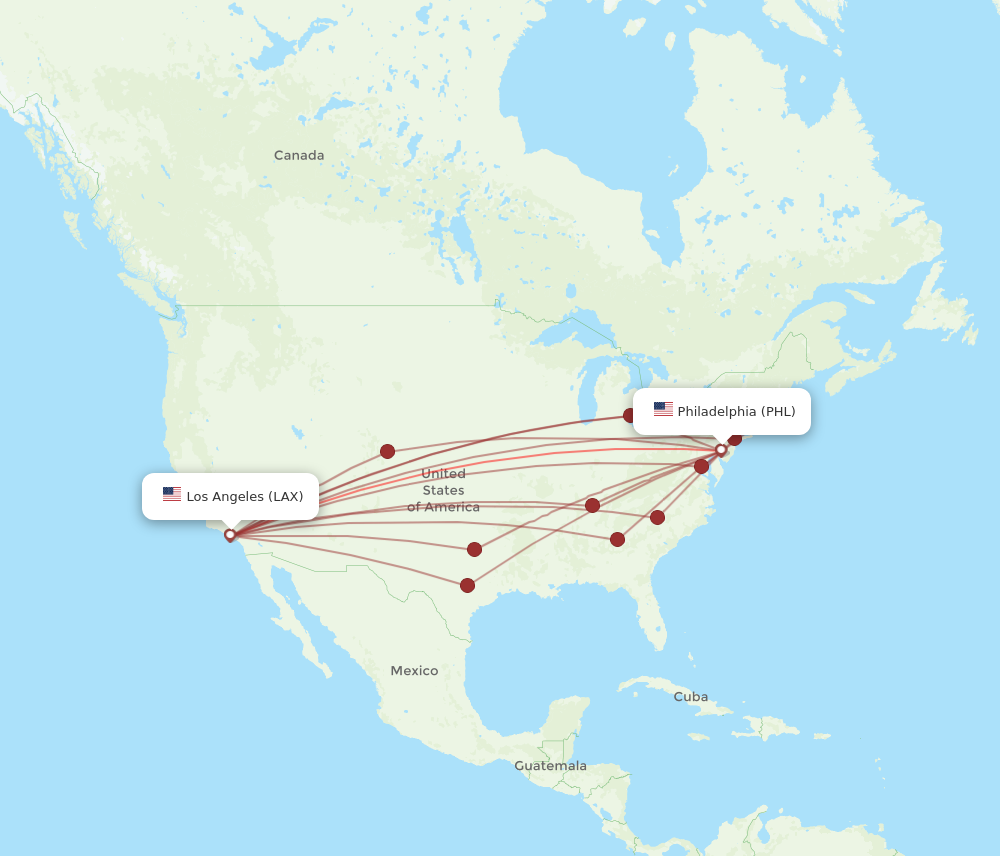 Flights from Philadelphia to Los Angeles PHL to LAX Flight Routes