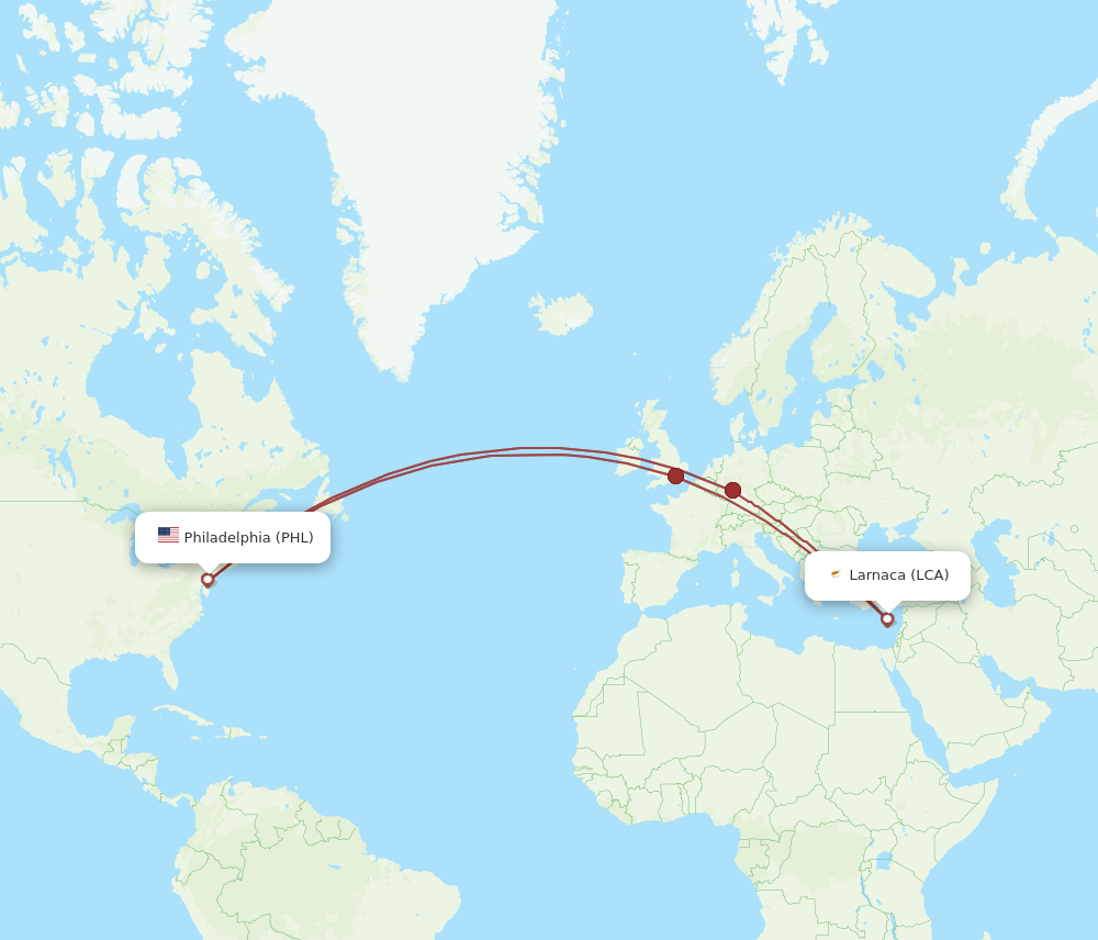 Flights from Philadelphia to Larnaca PHL to LCA Flight Routes