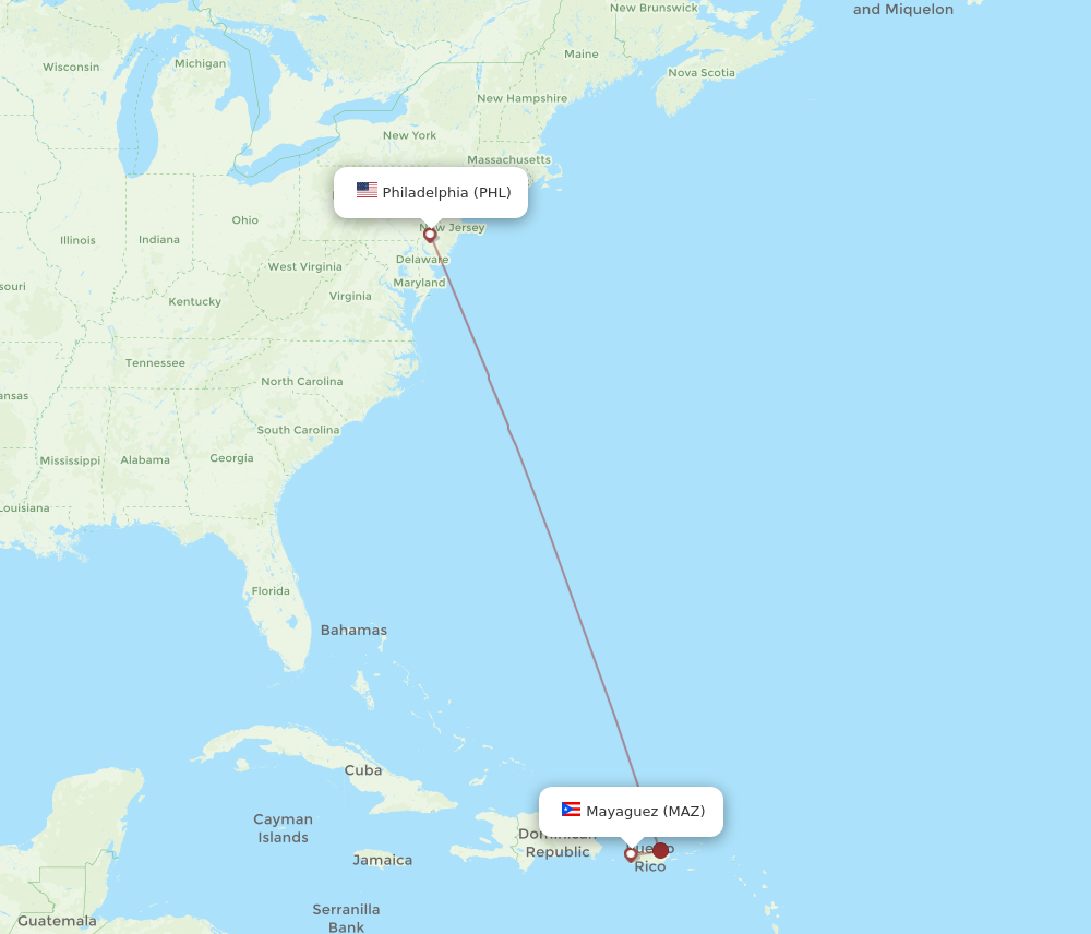 Flights from Philadelphia to Mayaguez PHL to MAZ Flight Routes