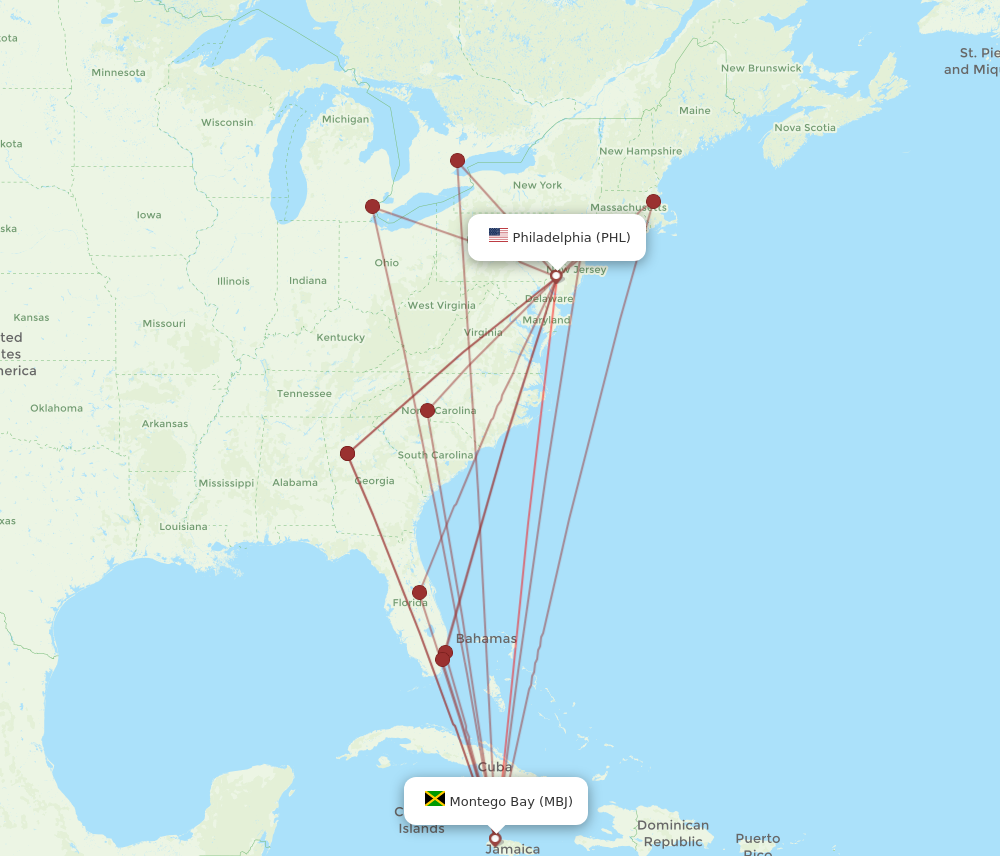 Flights from Philadelphia to Montego Bay PHL to MBJ Flight Routes