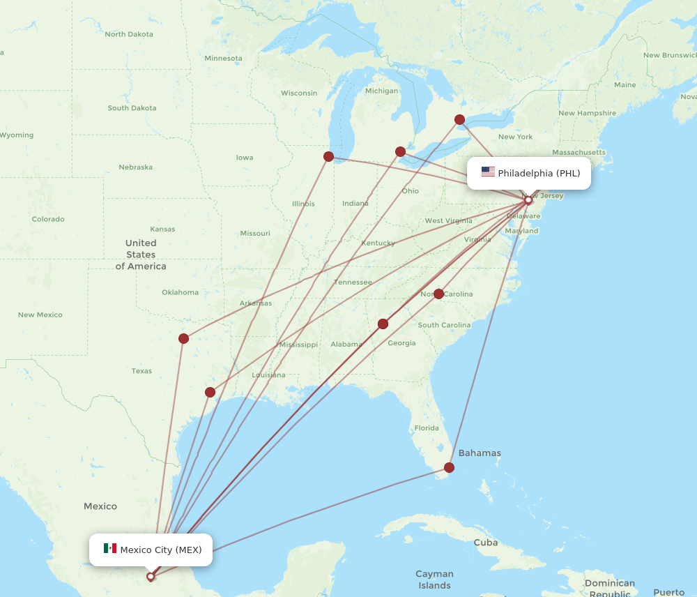 Flights from Philadelphia to Mexico City PHL to MEX Flight Routes