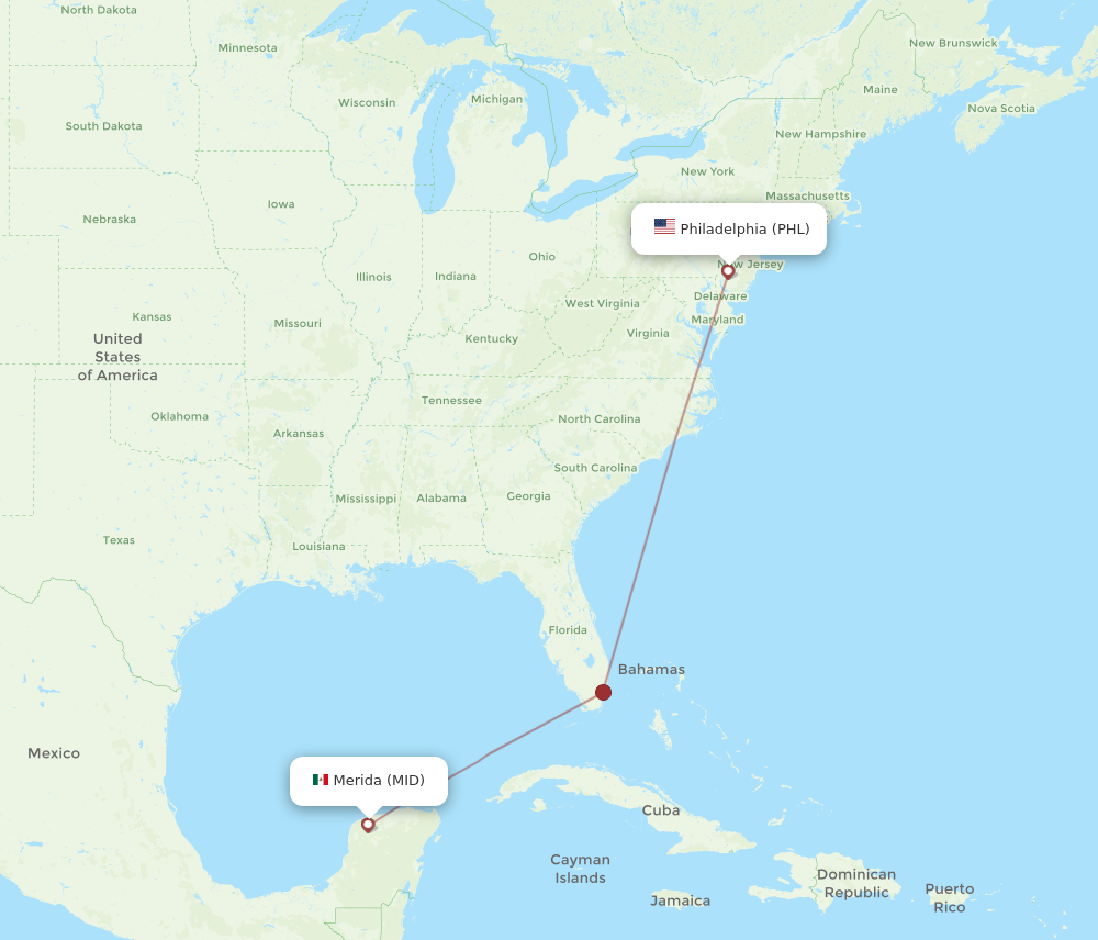 Flights from Philadelphia to Merida PHL to MID Flight Routes