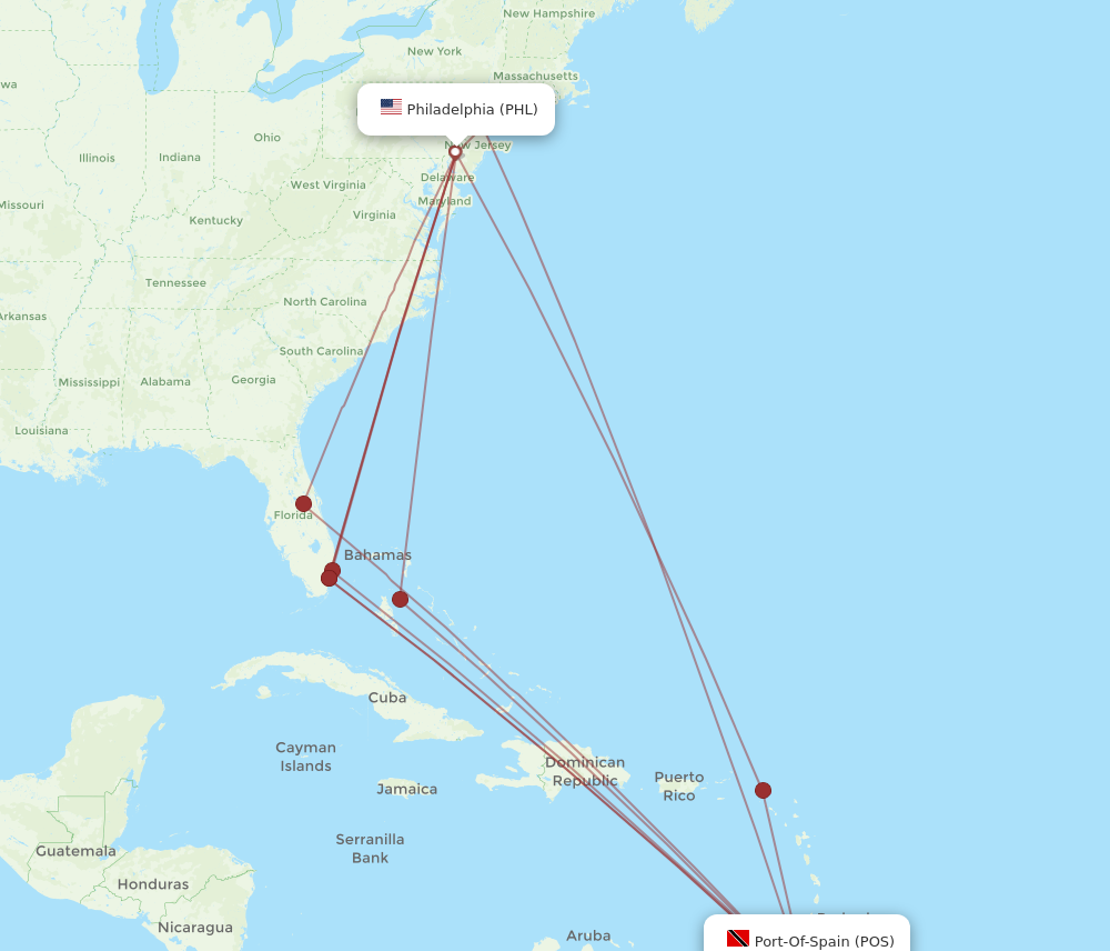 Flights from Philadelphia to Port Of Spain PHL to POS Flight Routes