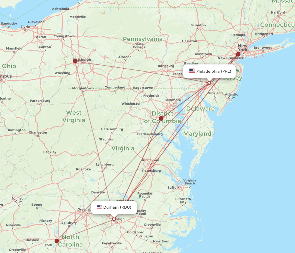 Flights from Philadelphia to Raleigh/Durham, PHL to RDU - Flight Routes