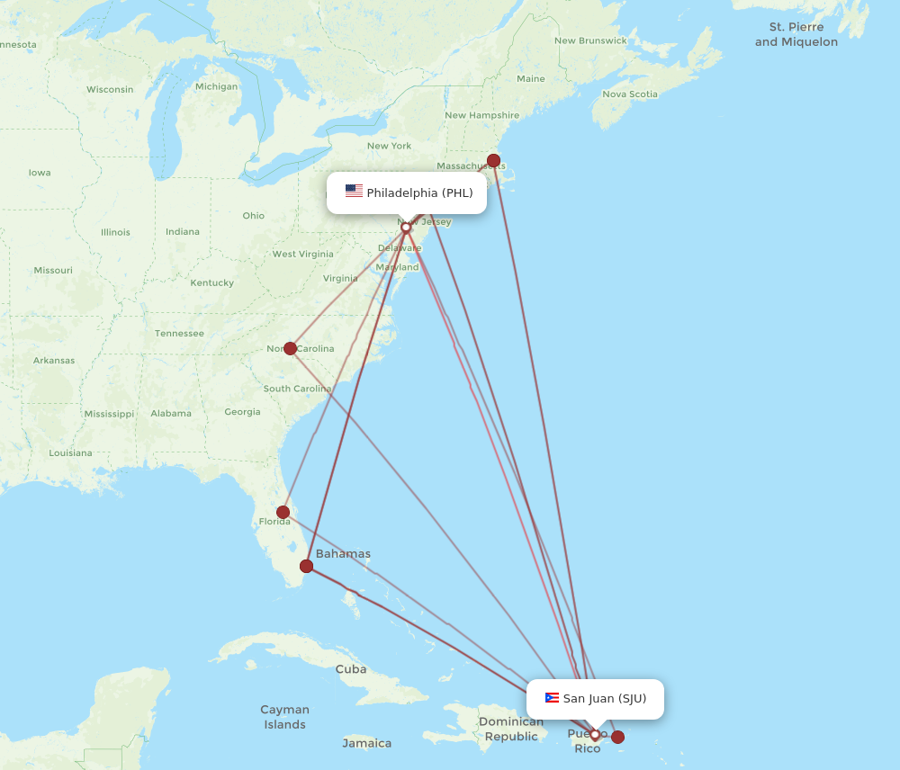 Flights from Philadelphia to San Juan PHL to SJU Flight Routes