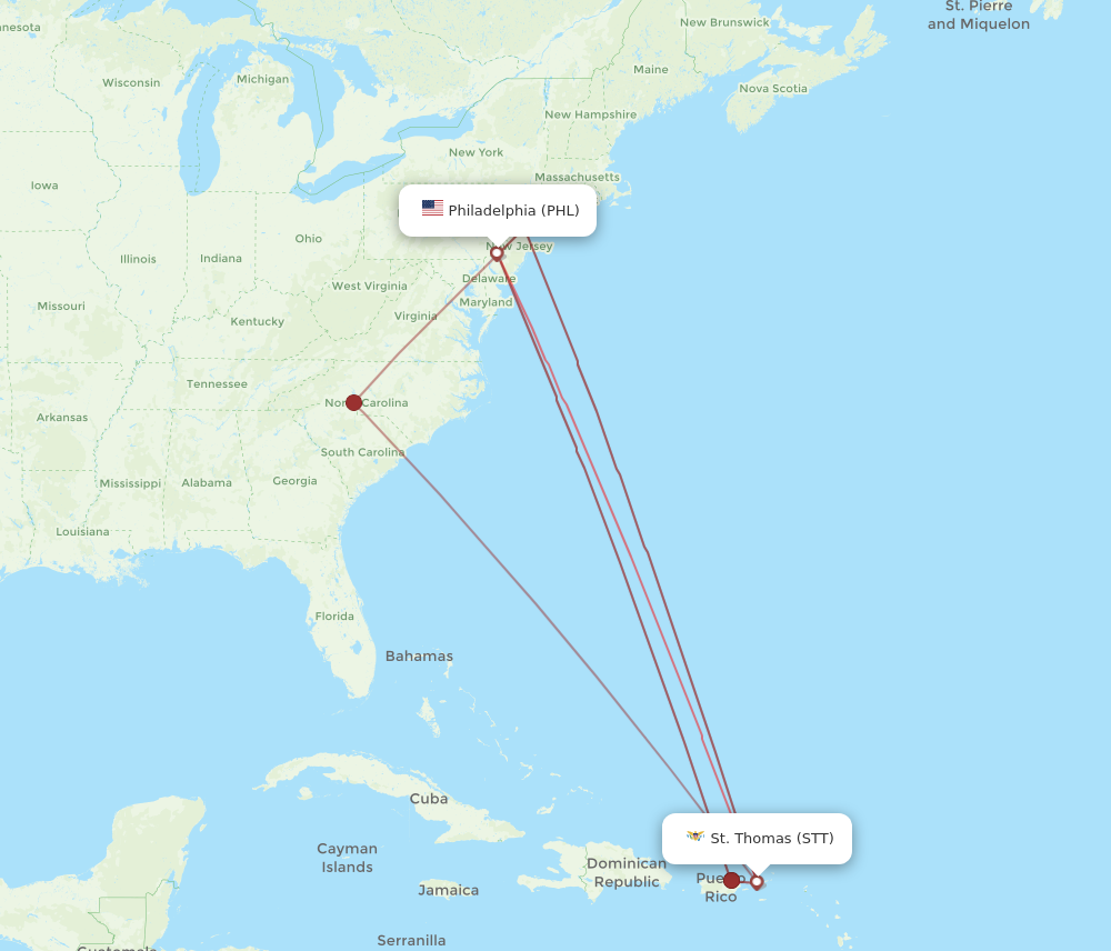 Flights from Philadelphia to Saint Thomas PHL to STT Flight Routes