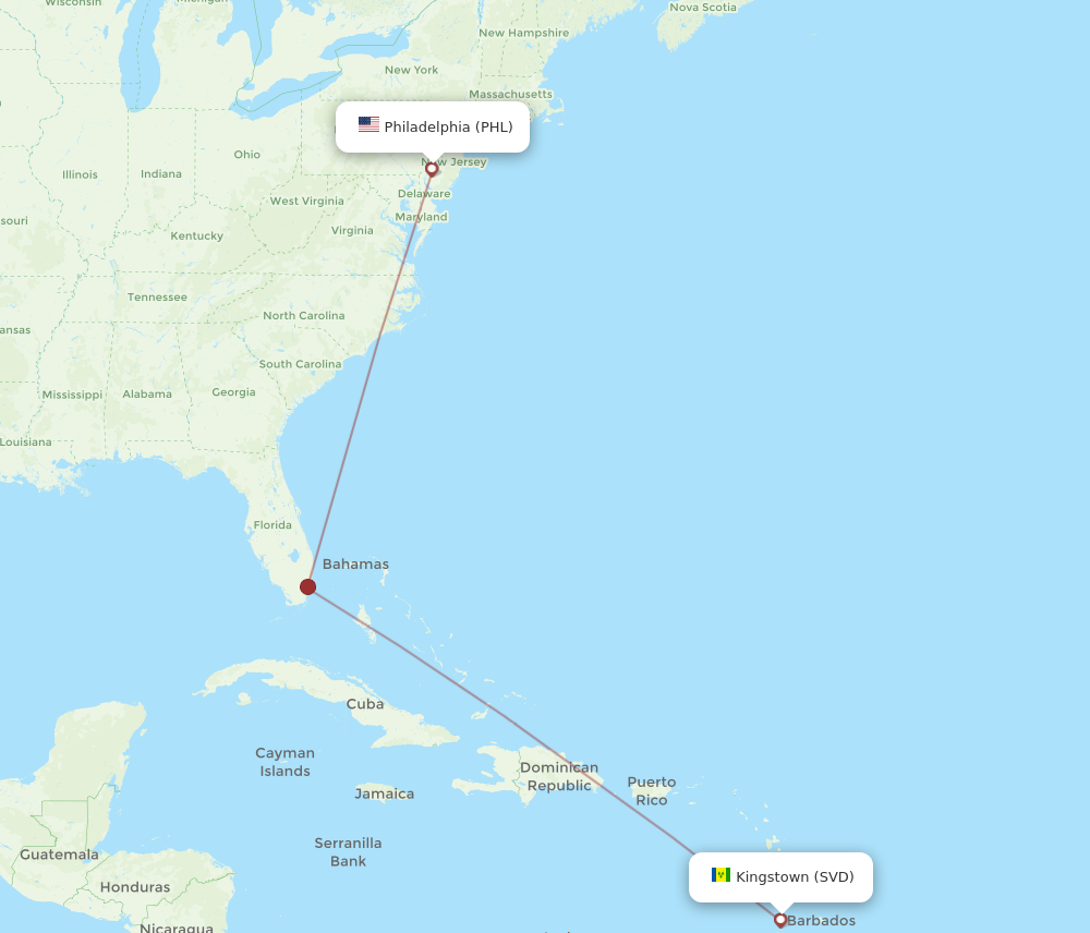 Flights from Philadelphia to Saint Vincent PHL to SVD Flight Routes