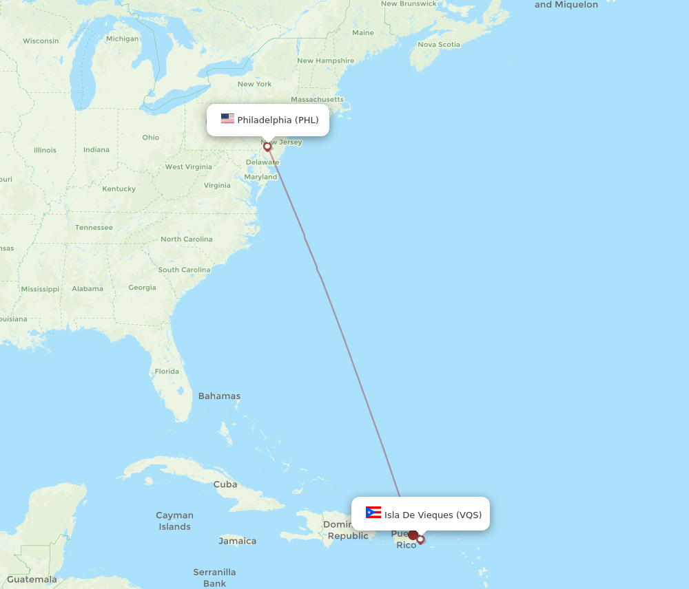 Flights from Philadelphia to Vieques PHL to VQS Flight Routes