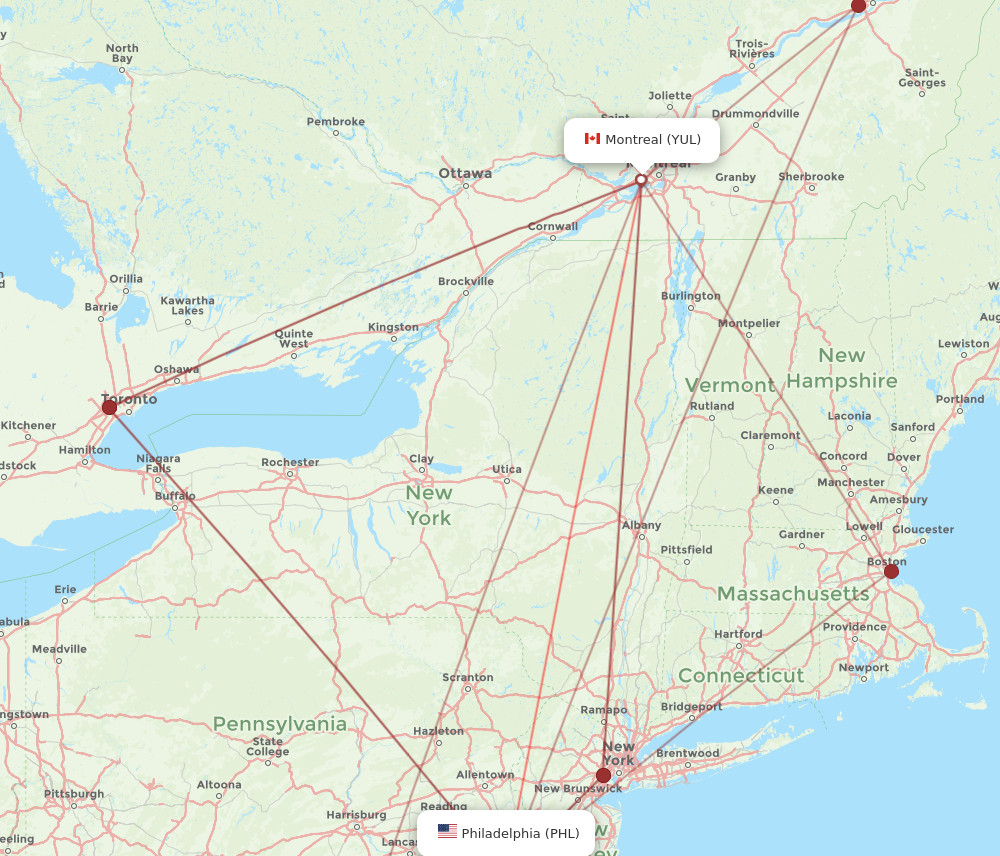 Flights from Philadelphia to Montreal PHL to YUL Flight Routes