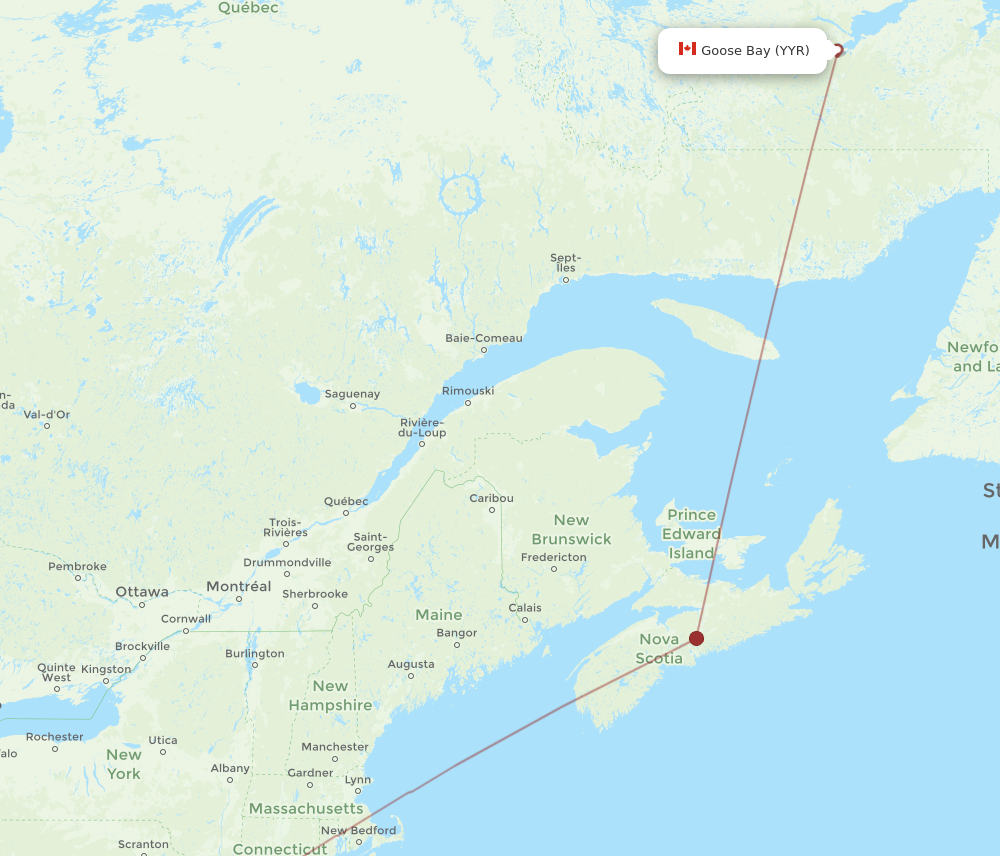 Flights from Philadelphia to Goose Bay PHL to YYR Flight Routes