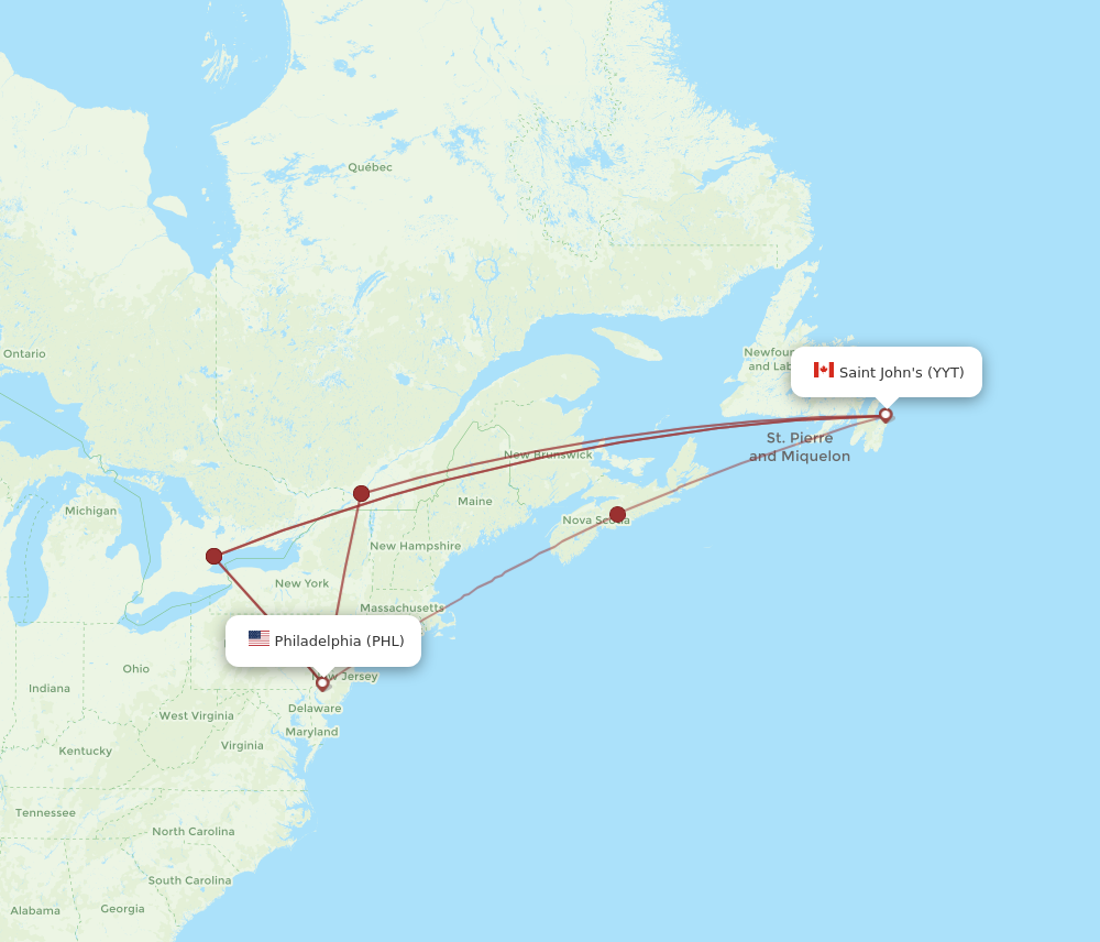 Flights from Philadelphia to St. John s PHL to YYT Flight Routes