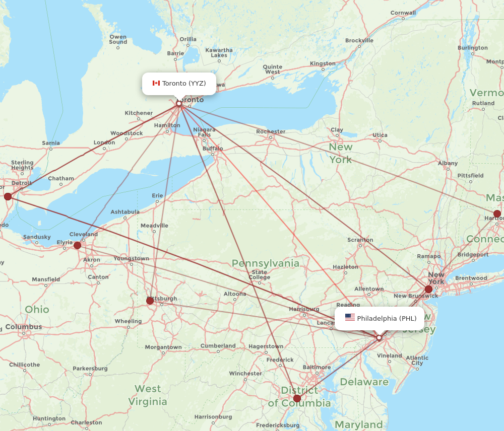 Flights from Philadelphia to Toronto PHL to YYZ Flight Routes