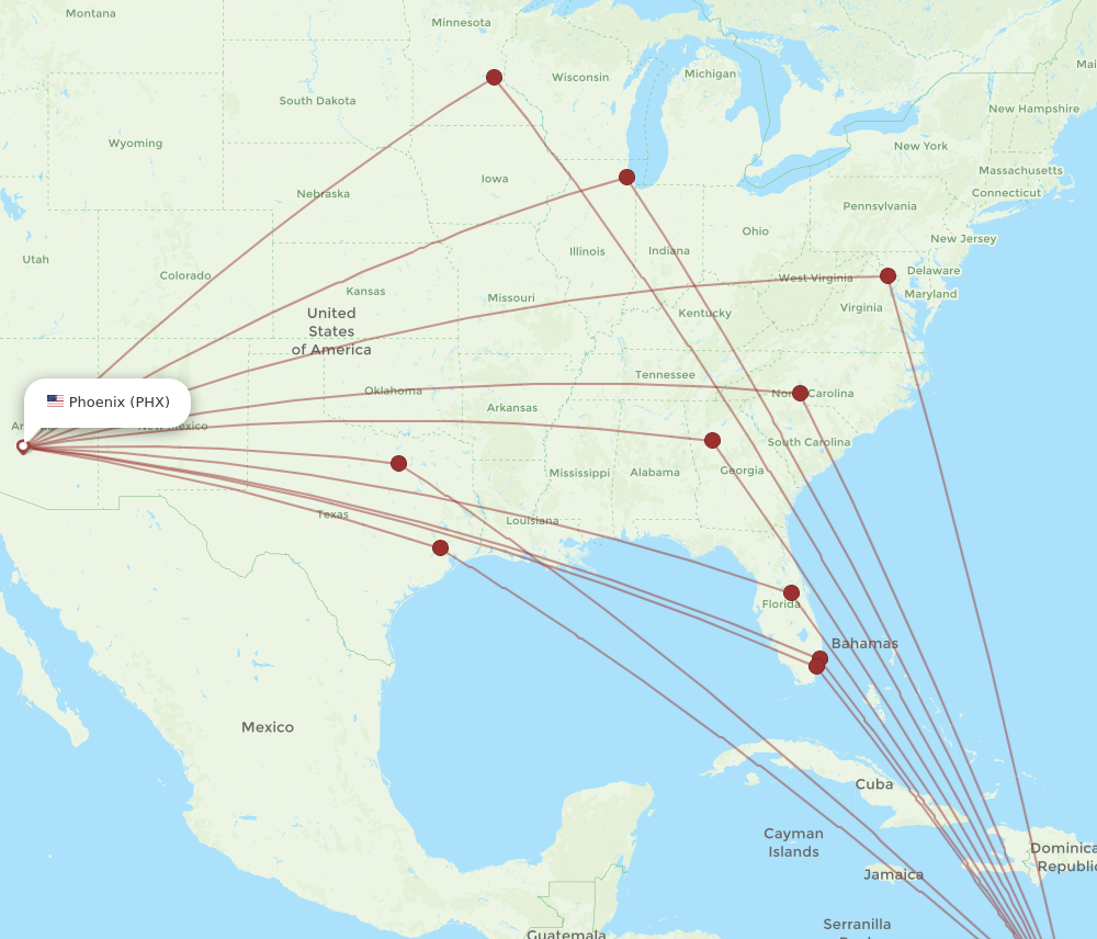 All flight routes from Phoenix to Aruba, PHX to AUA - Flight Routes