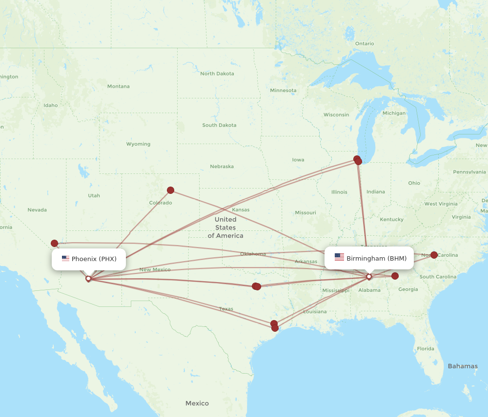 All Flight Routes From Phoenix To Birmingham Phx To Bhm Flight Routes 4913