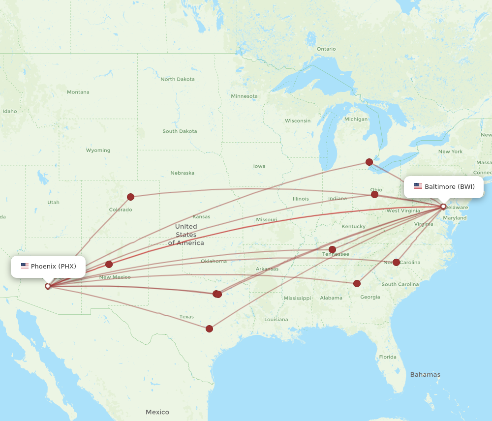 Flights from Phoenix to Baltimore PHX to BWI Flight Routes