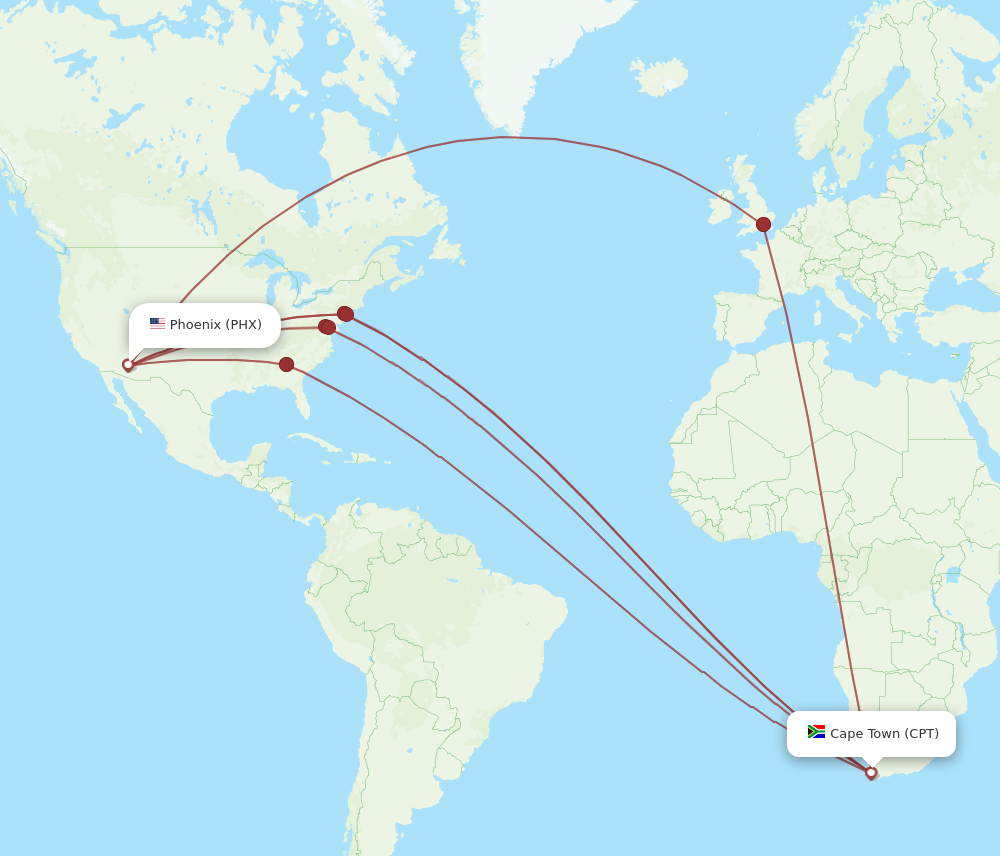 All Flight Routes From Phoenix To Cape Town Phx To Cpt Flight Routes 7521