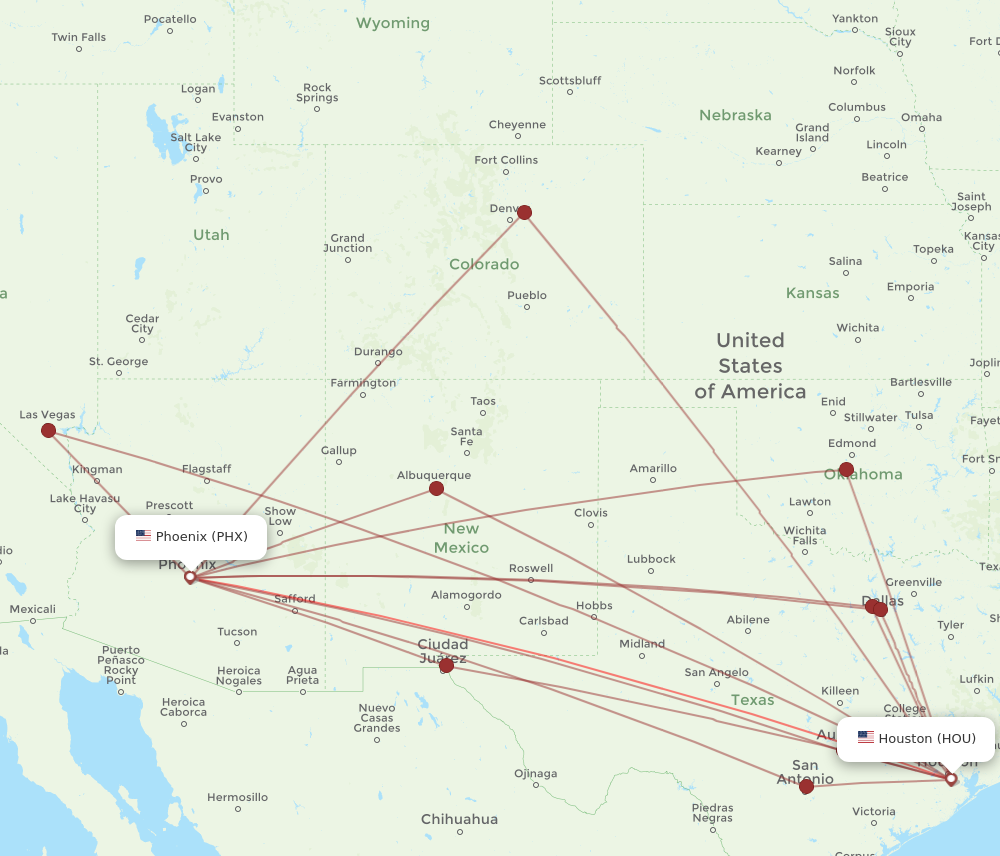 Flights from Phoenix to Houston PHX to HOU Flight Routes