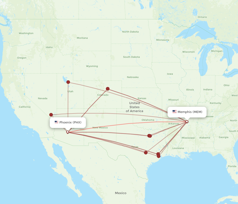 Flights from Phoenix to Memphis PHX to MEM Flight Routes