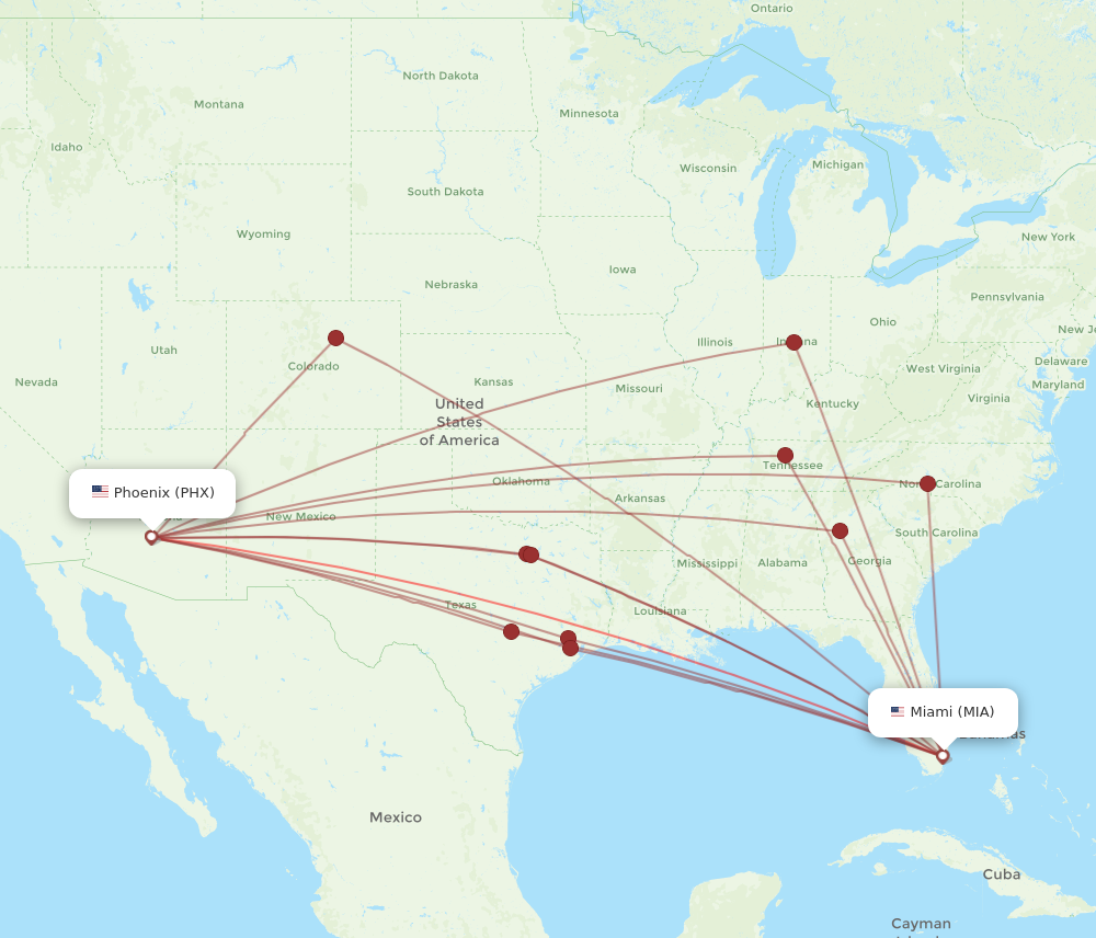 Flights from Phoenix to Miami PHX to MIA Flight Routes