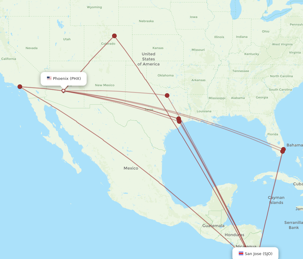 Flights from Phoenix to San Jose PHX to SJO Flight Routes