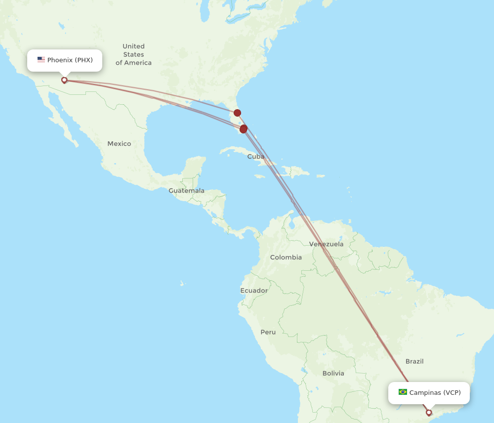 Flights from Phoenix to Campinas, PHX to VCP - Flight Routes